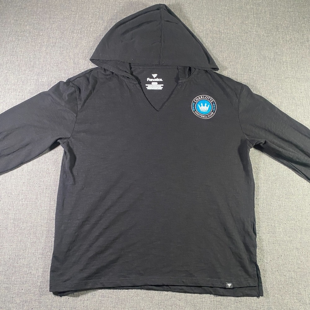 Charlotte FC Hoodie Womens Size Medium Black Fanatics V-Neck Lightweight Stretch